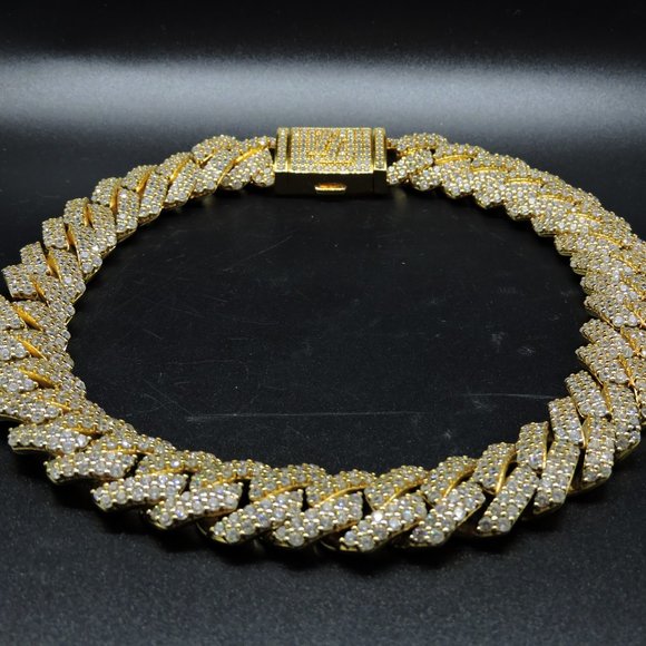 Iced London Gold Plated Diamond Prong Link Choker - Picture 4 of 11